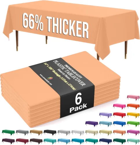 Vista 22 de Exquisite 66% Thicker Premium Plastic Table Cloth Rectangle Table Cover 0.5 Mil 6 Pack Aqua Table Cloth 54 Inch x 108 Inch Disposable Tablecloth