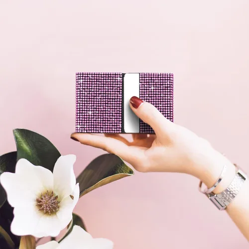 Vista 7 de Woanger Tarjetero de piel sintética con diamantes de imitación, 2 unidades, para tarjetas de crédito, tarjetero de bolsillo para mujer, tarjetero