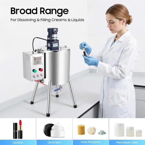 Vista 7 de Máquina de llenado de mezcla de agitación de calefacción automática comercial de 15L/4Gal, máquina de llenado de lápiz labial 110v 1500w
