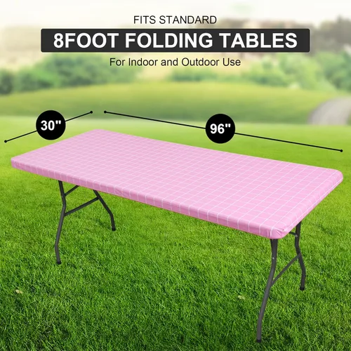 Vista 330 de Mantel rectangular, manteles de plástico elásticos ajustables con parte trasera de franela para mesas de 4 pies, manteles de vinilo impermeables