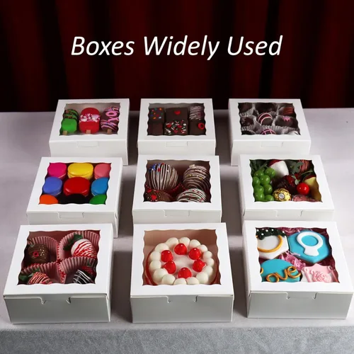 Vista 9 de RomanticBaking 20 piezas cajas de panadería elegantes de 6 x 6 x 2.5 pulgadas con ventana, ideales para galletas, fresas cubiertas de chocolate