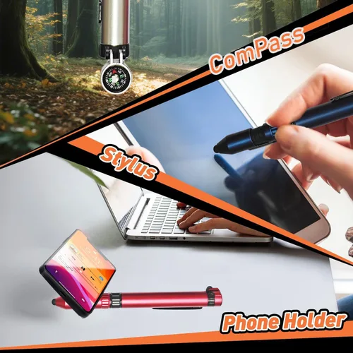 Vista 2 de (5 unidades) Bolígrafo con luz LED, brújula multifuncional con para campamento, campamento de verano, senderismo, actividades al aire libre