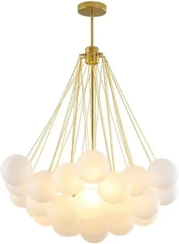 Vista 8 de Lámpara colgante de techo, 37 luces, moderna lámpara de bola de burbujas de vidrio, moderna y simple, lámpara colgante de bola de vidrio