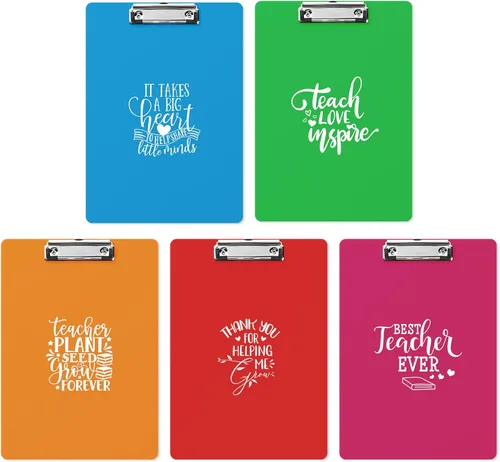 Roowest 5 Pcs 5 Pcs Teacher Appreciation Week Gift Best Teacher Ever 12.4 x 8.86 Inch Clipboards for School Classroom Gift