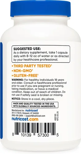 Vista 4 de Nutricost Picolinato de Zinc 50 mg, 240 cápsulas vegetarianas (2 botellas) - Sin gluten y sin OMG