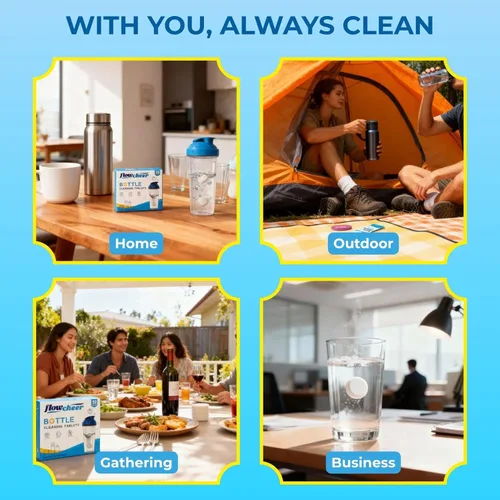 Vista 8 de flowcheer Paquete de 36 tabletas de limpieza de botellas Fórmula potente y de control de olores Limpiador profundo para acero inoxidable