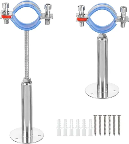 Paquete de 2 soportes de tubo de montaje en pared de acero inoxidable para montaje en techo, abrazadera de soporte de correa de tubo ajustable con