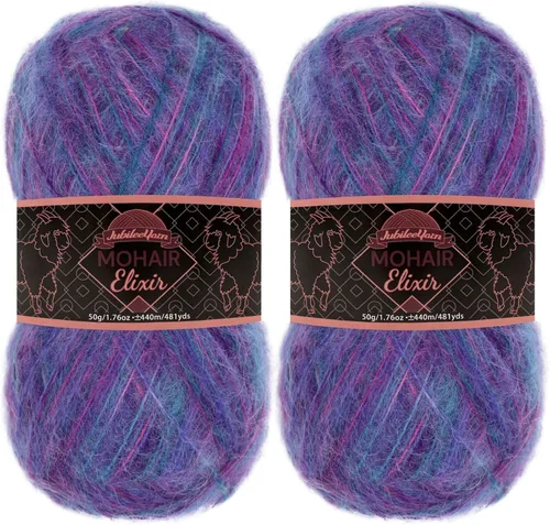 Vista 11 de JubileeYarn Mohair Elixir Yarn - 50g/Skein Baby Wool Blend - Cosmopolitan - 1 Skein