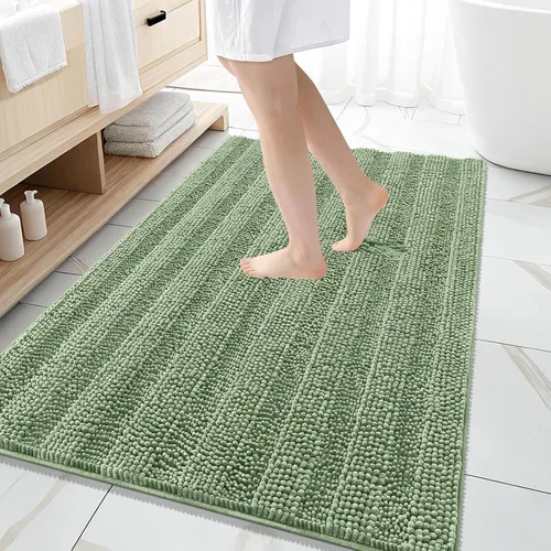 Vista 251 de OLANLY Alfombras de Baño Gruesas de 47 x 20 pulgadas, Extra Suaves Absorbentes de Chenilla a Rayas, Respaldo de Goma, Lavables y Secables a Máquina