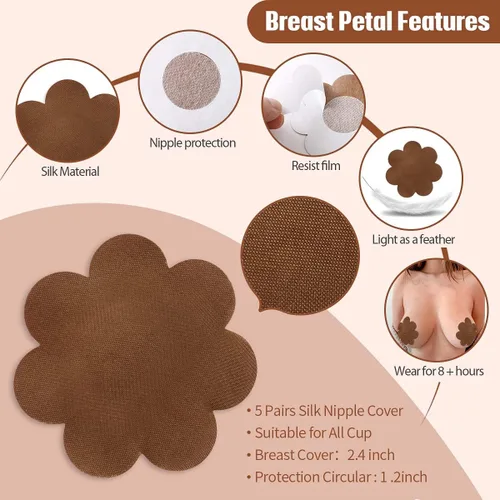 Vista 4 de Cinta de levantamiento de senos, cinta adhesiva para todos los senos A-DD, cinta corporal de moda, con 10 piezas de pétalos de satén, cubierta