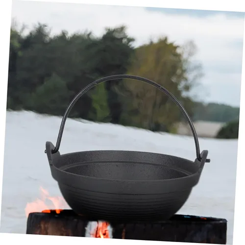 Vista 4 de DOITOOL Olla japonesa Sukiyaki de hierro fundido Nabe Tetsu de una sola porción Nabe Shabu Shabu Sartén caliente Sukiyaki con tapa de madera