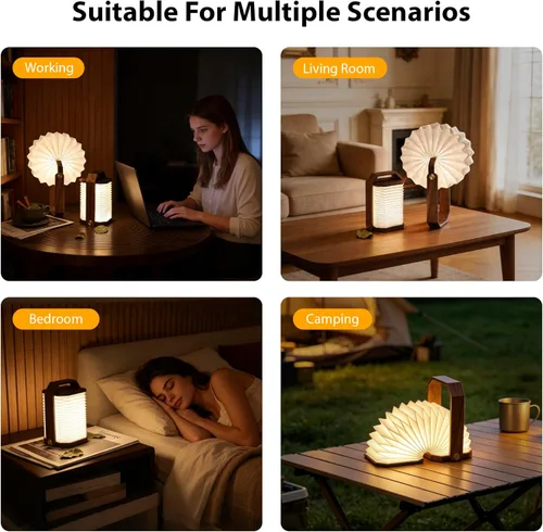 Vista 8 de Foldable Japanese Style Lantern, 1200mAh Rechargeable, 4-6H Runtime, 2-in-1 Handheld & Table Lamp, Soft Warm Light, Outdoor Camping Travel Gear