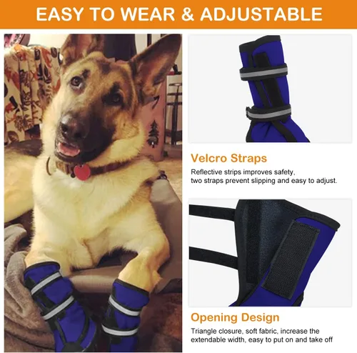 Vista 5 de Zapatos para perros grandes para invierno, botines de perro para la nieve con correas ajustables, resistente suela antideslizante, para deportes