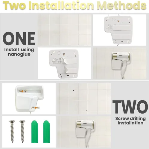 Vista 6 de Secador de pelo montado en la pared para baño, secador profesional de 110 V con motor de secado rápido, secador de pelo resistente para montaje