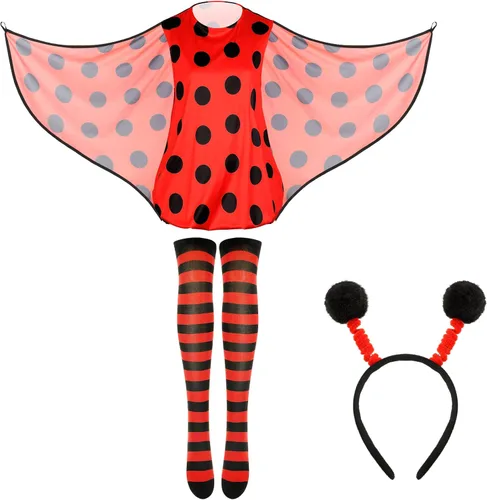 Vista 2 de Juego de 3 piezas de disfraz de mariquita, disfraz de mariquita, calcetines con diadema para Halloween y cosplay