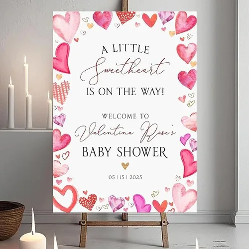 Custom Baby Shower Welcome Sign Board, Personalized Sweetheart Baby Shower Sign Poster Canvas, Party Entrance Baby Shower Sign Decor for Girl or Boy