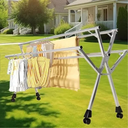 Vista 4 de Industrial-Grade Folding Drying Rack, 5-Rod Stainless Steel Laundry Hanger, Heavy Duty, Space-Saving, Retractable for Balcony, Bedroom (63in 63in)