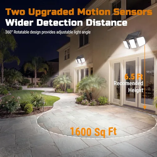 Vista 3 de EverBrite Solar Lights Outdoor, 128 LED 7000K Motion Sensor Outdoor Lights, 3 Heads Security LED Floodlights, IP65 Waterproof, 270° Wide Angle