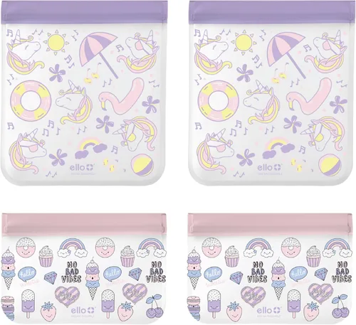 Vista 8 de Ello 4 Pack Reusable Food Storage Bags, Resealable BPA-Free, Food-Safe PEVA, Feezer Safe and Leak-Proof