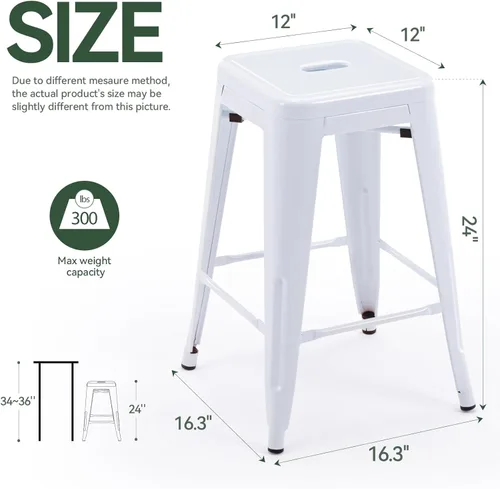 Vista 86 de Taburete Vogue Furniture Direct de 24 pulgadas, taburete de metal sin respaldo, taburete alto para encimera de interior o exterior con asiento