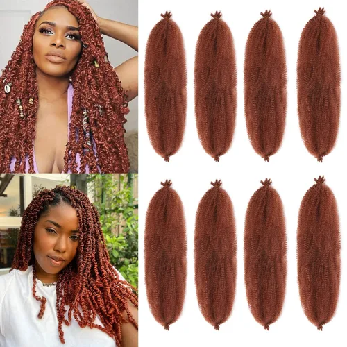 Vista 14 de Cabello para trenzas Marley Twist, Cabello Afro Twist Elástico de 12 Pulgadas, Cabello Twist Cubano Rojo, 8 Paquetes de Cabello Spring Twist Kinky