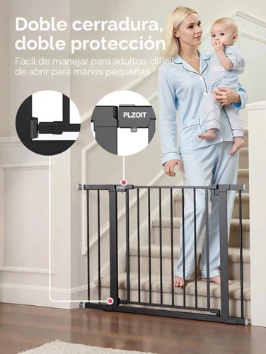 Vista 2 de Puerta de bebé de 29.5-40.5 pulgadas para escaleras, puerta para perros para puertas, puerta de seguridad de metal para bebés con cierre automático