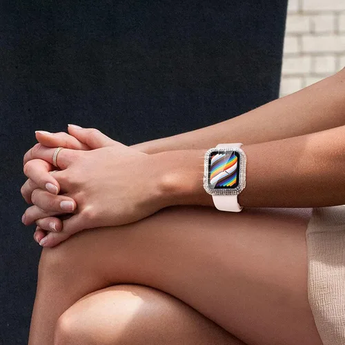 Vista 7 de Surace - Carcasa compatible con Apple Watch de 1.65 pulgadas con protector de pantalla de cristal templado, diseño brillante con 300 diamantes