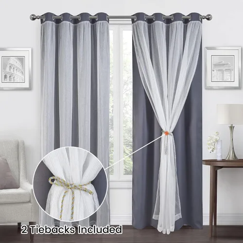 Vista 6 de OKYUK Paneles de cortinas opacas para dormitorio, cortinas de bloqueo de calor y luz completa, 52 x 84 pulgadas, panel de cortina opaca con ojales