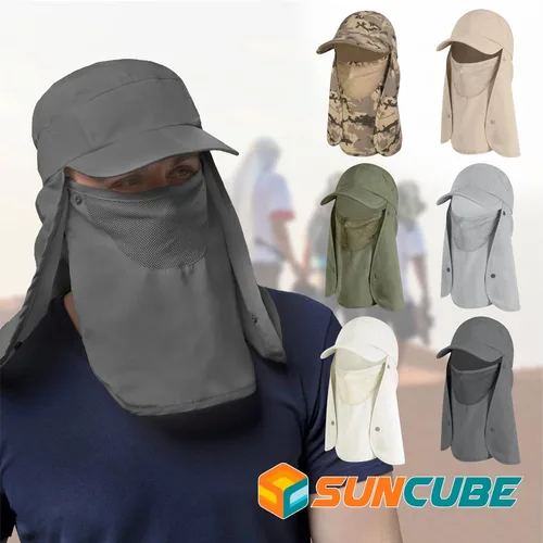 Vista 8 de SUN CUBE Sombrero de sol de pesca con solapa para el cuello para hombres, cubierta de protección UV, gorra de cubo al aire libre con cubierta facial