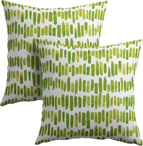 Vista 14 de Juego de 2 fundas de almohada de rayas negras para exteriores, 16 x 16 pulgadas, diseño geométrico de rayas abstractas, algodón y lino, cuadradas