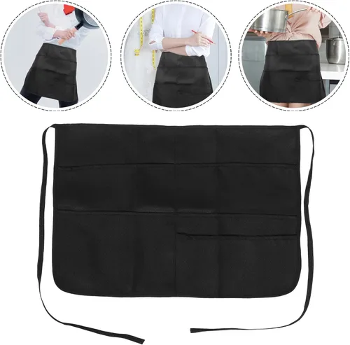 Vista 8 de Multi-pockets Black Polyester Cleaning Apron for Women with Waist Ties, Server and Kitchen Apron for Restaurant and Outdoor Work