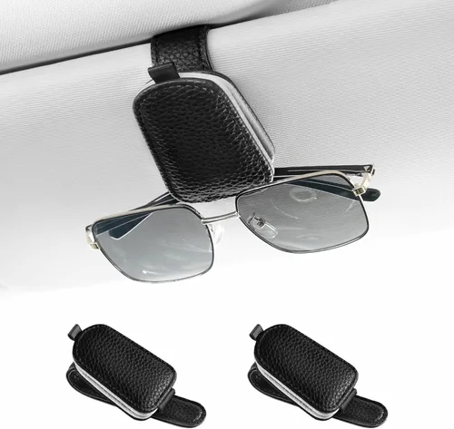 Vista 23 de SINGARO Soporte para lentes de sol para automóvil, hebilla magnética de cuero, clip para lentes de sol, clip para lentes de sol, almacenamiento