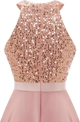 Vista 9 de Dressystar Vestido de cóctel de encaje halter para mujer, vestido de fiesta de dama de honor con escote transparente