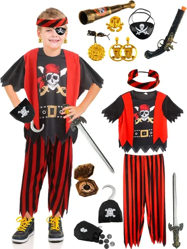 Disfraz de pirata para niños, disfraz de capitán pirata, conjunto de juego para niños y niñas, Halloween, juego de rol, cosplay