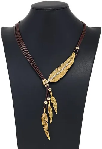 Vista 7 de Collar con colgante de plumas y hojas de estilo bohemio, accesorios de moda para mujer