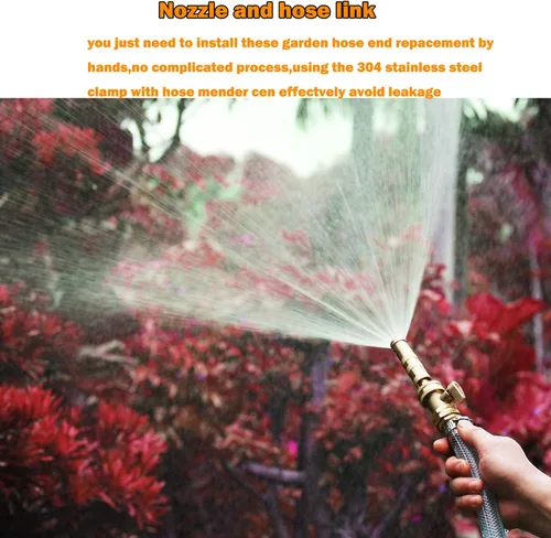 Vista 6 de Conector de reparación de manguera de jardín de latón macizo con abrazaderas, kit de reparación de extremo de manguera, apto para manguera de jardín