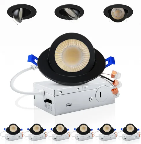 Vista 15 de Adetu Iluminación empotrable LED negra de cardán 5CCT de 2 pulgadas con caja de conexiones, luces empotrables LED ajustables de 360°+90°