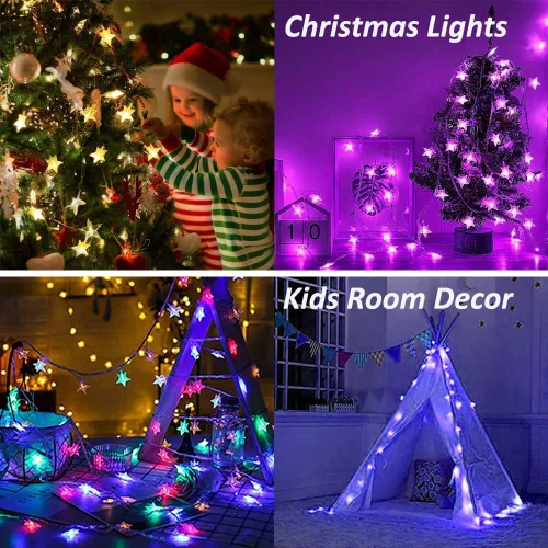 Vista 8 de Solhice Cadena de luces de estrella que cambian de color de 40 pies, 120 luces LED alimentadas por USB y 20 pies que cambian de color, funciona