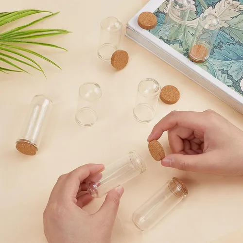 Vista 3 de CRASPIRE Cúpula Cloche de cristal con base de corcho de 2.8 pulgadas, mini exhibición, frasco, cubierta de soporte, funda de terrario decorativa