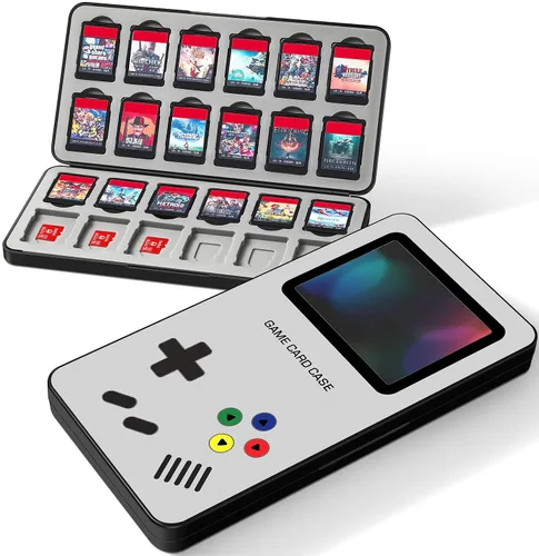 Ayochan for Nintendo Switch Game Case Boys Cute Card Cartridge Box White Retro Game Storage with 24 Game Card Slots and 24 Micro SD Card Slots for