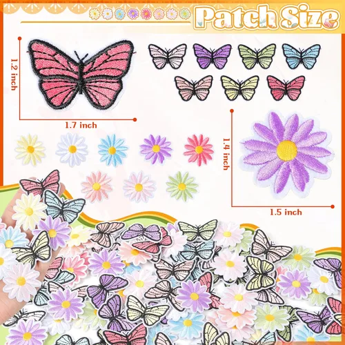 Vista 2 de NICEVINYL Parches de flores para planchar en la ropa: 90 piezas de bonitos parches de margaritas multicolores para coser en mochilas - Parches