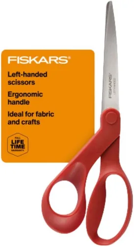 Vista 9 de Fiskars Tijeras originales de acero inoxidable con mango naranja de 8 pulgadas, ergonómicas y mantienen el material plano, tijeras afiladas