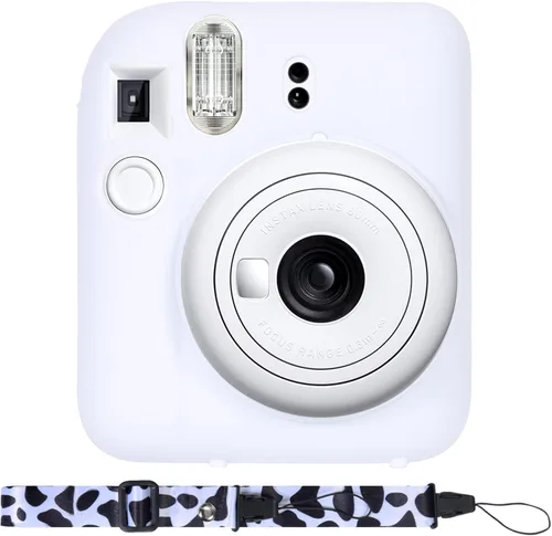 Vista 8 de Aenllosi Funda protectora de silicona adecuada para cámara Fujifilm Instax Mini 12 con correa para el hombro (rosa flor, solo funda)