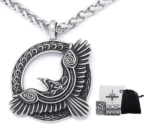 Gungneer Viking Raven - Colgante de nudo celta de acero inoxidable, cadena de quilla, accesorio de rueda de la vida para hombres y mujeres, Metal, n
