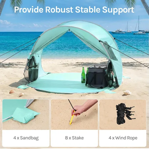 Vista 6 de WolfWise UPF 50+ fácil de desplegar tienda de playa para 3 personas, sombrilla deportiva, protección solar instantánea, toldo, toldo para sol, Verde