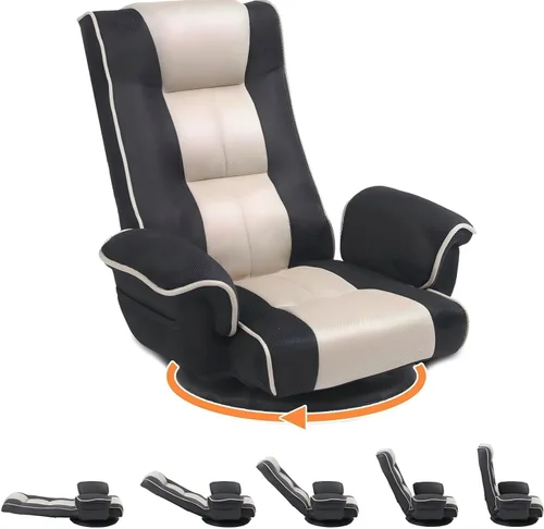 Vista 10 de Sillas giratorias de suelo para adultos, silla de juegos de suelo con brazos extra anchos, soporte de espalda de 14 ángulos, ajustable, cómodo, tela