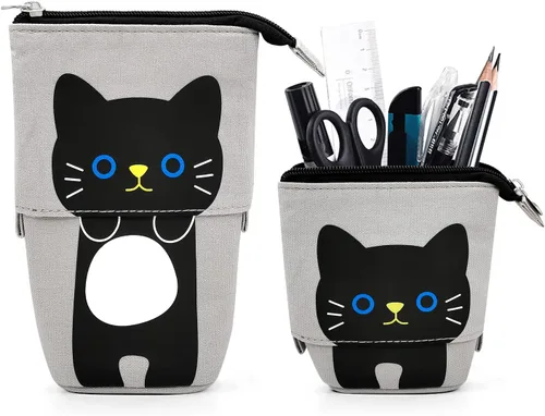 Vista 9 de Lindo estuche de pie de lápices para niños, estuche de lápices desplegable, bolsa de maquillaje, regalo de Navidad, estuche de lápices de lona