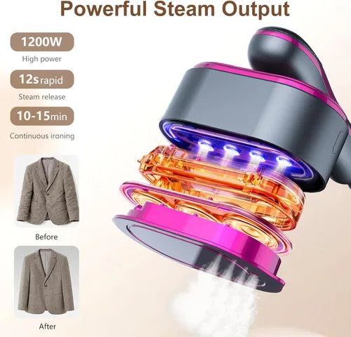 Vista 7 de KOKABI 2-in-1 Travel Steamer Iron for Clothes, 1200W Mini Handheld Garment Steamer, 4 Modes with LED Display, Powerful Wrinkle Remover for Home &