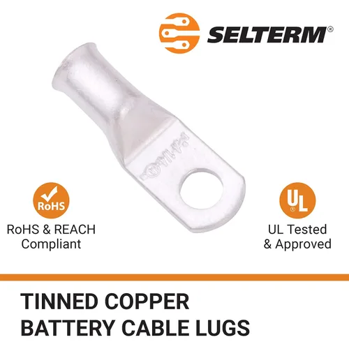 Vista 197 de SELTERM 5 piezas terminales de cable de cobre estañado 1/0 AWG perno de 1/2", extremos de cable de batería, terminales de anillo, conectores