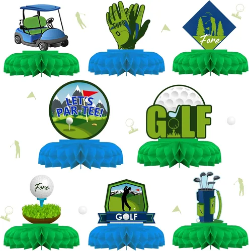 Cheereveal Decoraciones de fiesta de golf, centros de mesa de panal de golf, decoraciones de papel de mesa 3D para jugar al golf, suministros de